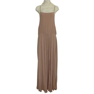 Bluivy Maxi Dress Women Large Tan Boho Textured Rayon Drawstring Waist
